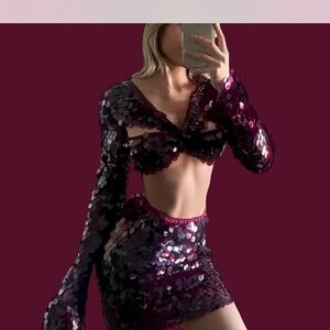 PrettyLittleThing Sequin Two-Piece Set in Purple